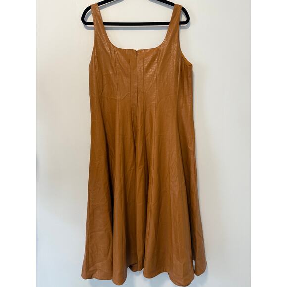 NWT Anthropologie Avec Les Filles Faux Brown Leather Seamed Swing Dress 1XL - Picture 6 of 12